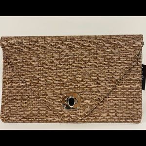 Woven envelope clutch with chain handle